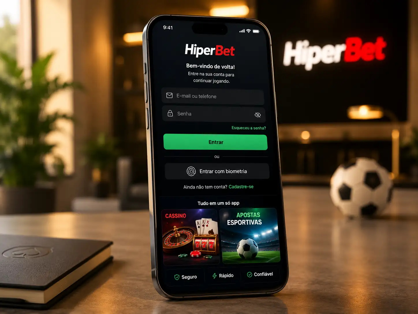 Tela de login do app Hiperbet no celular