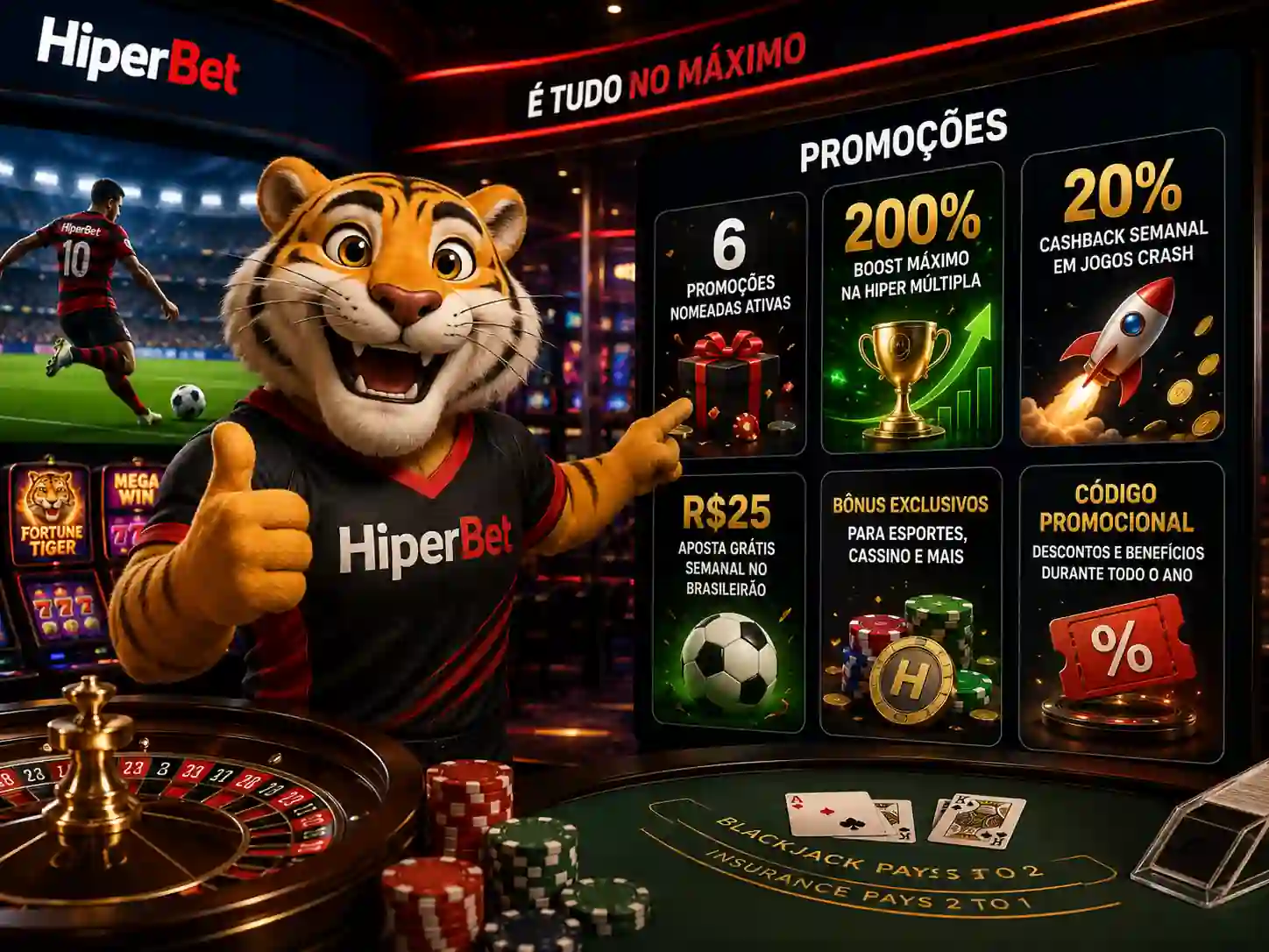 Painel de promoções da Hiperbet com a campanha é tudo no máximo