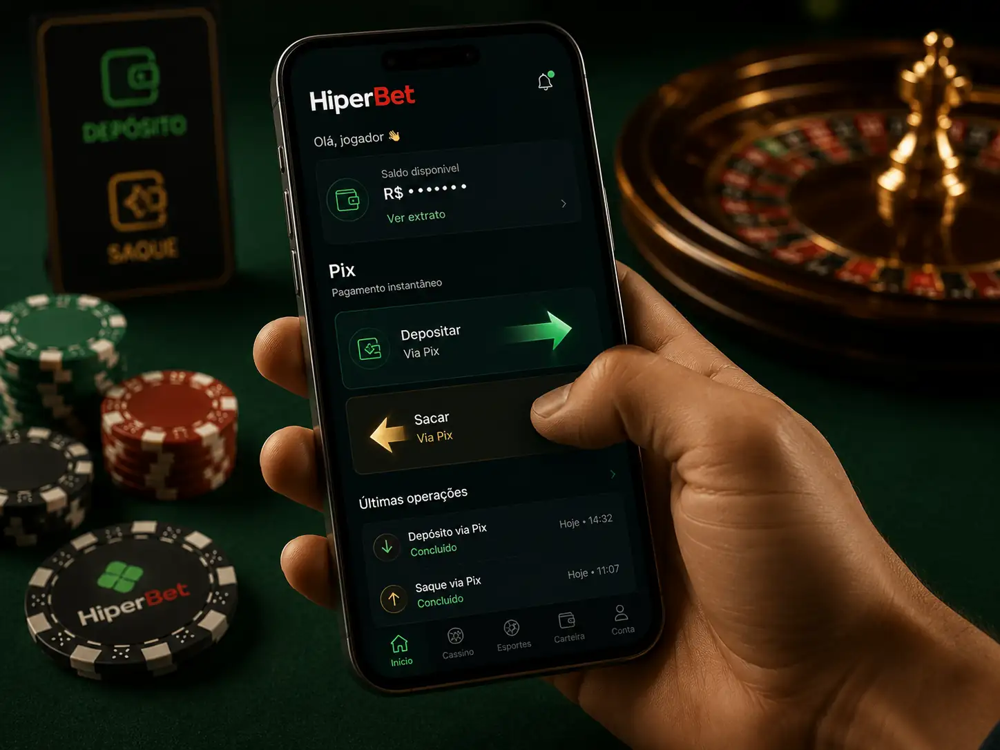 Depósito e saque via Pix no app Hiperbet